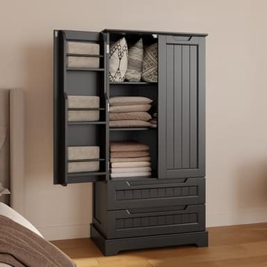 Gizoon Kitchen Pantry Storage Cabinet with Drawers Freestanding Bathroom Storage Cabinets with Doors and Shelves, 47" Small Food Pantry Cabinet for Dining Room Craft Room, Black - Image 7