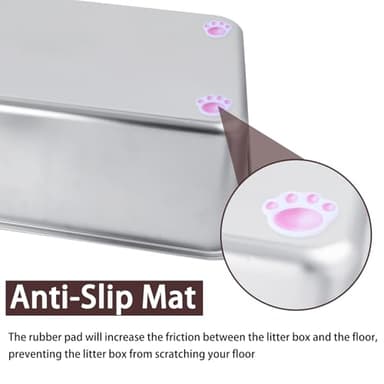 HNeekyr Stainless Steel Cat Litter Box for Adult Cats or Kitty/Kitten 19.5"x13.6"x6" Rust-Proof, High Side, Non Stick, No Smell, Easy to Clean Metal Cat Litter Box - Image 4