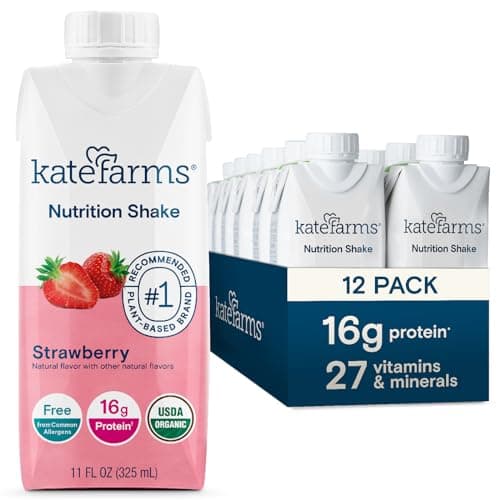 Kate Farms Organic Nutrition Shake, Strawberry, 16g Protein, 27 Vitamins and Minerals, Meal Replacement, 11 oz, 12 Pack - Image 1