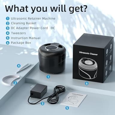 Ultrasonic Retainer Cleaner, 45kHz Retainer Cleaner Machine for Dentures, Mouth Guards, Aligners, Braces, Toothbrush Heads & Jewelry, 200ML Dental Cleaning Pod with 4 Modes & Digital Timer - Image 8