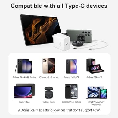 45W Type C Charger, 10FT USB C Charger 2-Pack iPhone 15 16 Charger with iPhone 16/16 Plus/16 Pro/16 Pro Max/iPhone 15/15 Pro Max/iPad Pro/AirPods/Galaxy S25 S24 S23 S22 S21,Android Charger(White) - Image 5