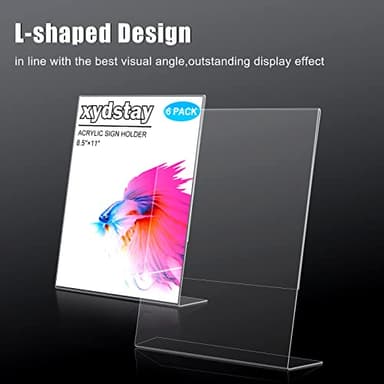 xydstay 6pack 8.5x11 Acrylic, L Shape Clear Plastic, Menu Holder, Unbreakable Table sign holder for Restaurant, Office, School, Store and Home Use - Image 3