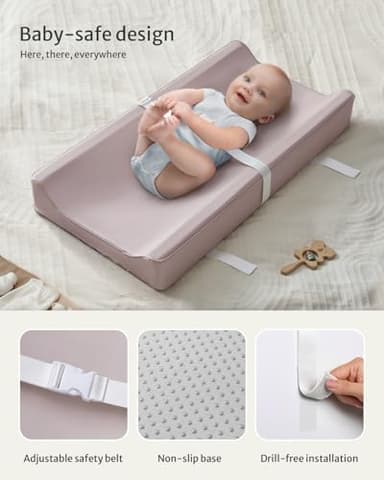 Blissful Diary Vegan Leather Baby Changing Pad with Waterproof & Wipe-Clean PU Cover, Standard Size Cozy Diaper Changing Pad for Dresser and Table, Taupe - Image 4