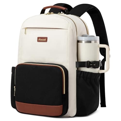LOVEVOOK Laptop Backpack for Women with Pouch Pocket for Large Capacity Cup,15.6 Inch Laptop Computer Bag Travel Backpack Purse,Waterproof Work Business Backpack College Teacher Bags,Beige-Black-Brown - Image 1