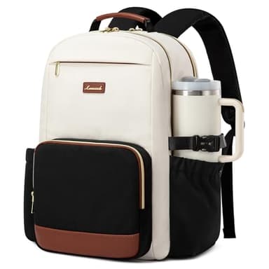 LOVEVOOK Laptop Backpack for Women with Pouch Pocket for Large Capacity Cup,15.6 Inch Laptop Computer Bag Travel Backpack Purse,Waterproof Work Business Backpack College Teacher Bags,Beige-Black-Brown - Image 1