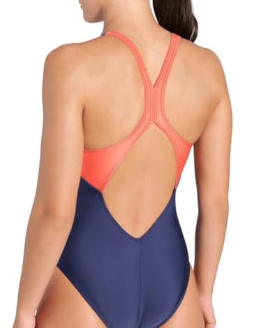 ARENA Feel Women's Multi Panels V Back Swimsuit Sporty One Piece Ladies Bathing Suit Athletic Swimwear, Navy/Blue Cosmo/Calypso Coral, US Size 30 - Image 4