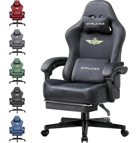 GTPLAYER Gaming Chair Fabric with Pocket Spring Cushion, Big and Tall Gamings Chairs 350LBS High Back Computer Chair with Footrest for Adults Lumbar Support Swivel Game Chair for Office Light Gray - Image 1