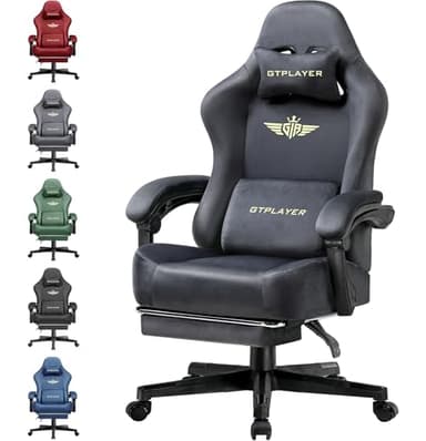 GTPLAYER Gaming Chair Fabric with Pocket Spring Cushion, Big and Tall Gamings Chairs 350LBS High Back Computer Chair with Footrest for Adults Lumbar Support Swivel Game Chair for Office Light Gray - Image 1