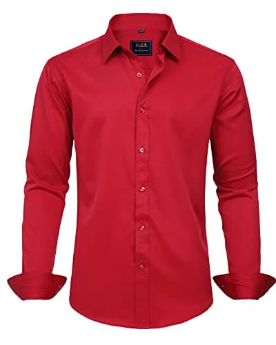 J.VER Men's Dress Shirts Solid Long Sleeve Stretch Wrinkle-Free Formal Shirt Business Casual Button Down Shirts Bright Red Small - Image 1