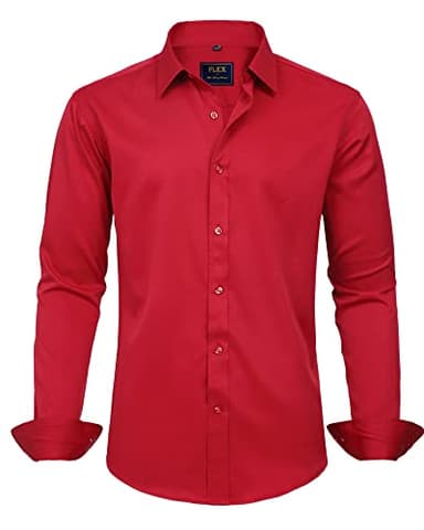 J.VER Men's Dress Shirts Solid Long Sleeve Stretch Wrinkle-Free Formal Shirt Business Casual Button Down Shirts Bright Red Small - Image 1