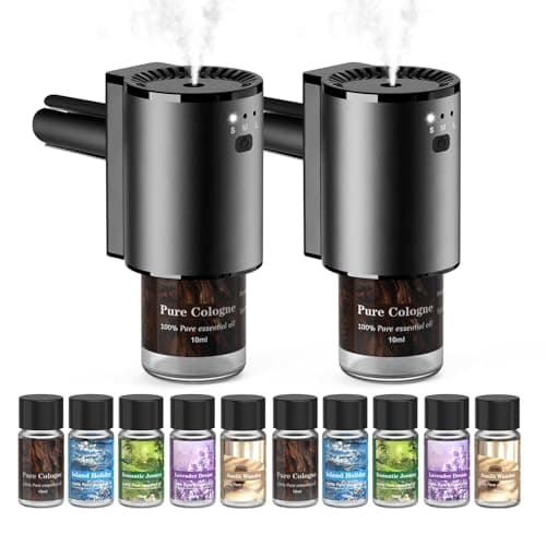 Car Air Freshener, Smart Car Air Freshener, Diffuser Suitable for Vent Clips, Auto On/Off, Three Adjustable Modes, 5 Scents, 10 Refill Bottles (2Pack)