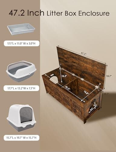 DINZI LVJ Litter Box Enclosure Furniture for 2 Cats, Top Opening Hidden Litter Box with Double Rooms, Dual Cat House with Good Ventilation, 47.2" Wooden Cat Washroom, Box Cabinet, Rustic Brown - Image 2
