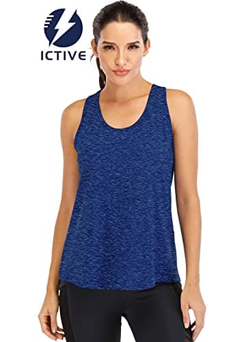 ICTIVE Workout Tops for Women Loose Fit Racerback Mesh Backless Muscle Tank Athletic Exercise Gym Shirts Dark Blue L - Image 2