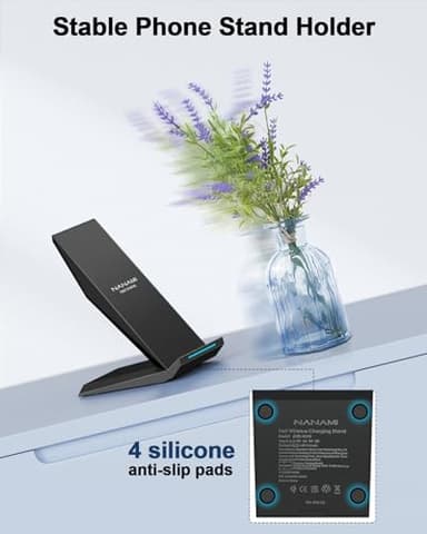 Fast Wireless Charger, NANAMI 15W Qi Certified Wireless Charging Stand Compatible iPhone 17/17 Air/16/15/15 Pro/15 Plus/15 Pro Max/14/13/12, for Samsung Galaxy S25/S24/S23/S22/S21 and Qi-Enabled Phone - Image 6