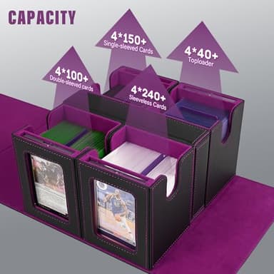 Kabinka Commander Deck Box for MTG Fits 400+ Double-Sleeved Card Storage, 5 IN 1 Removable Card Case with Dice Tray, Display Window for TCG/PTCG/EDH, 4 Magnetic One Touch Holders (Black Purple) - Image 3