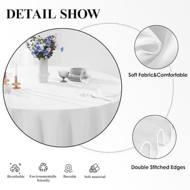 Aocoz Round Tablecloth 120 Inch 6 Pack White Tablecloths Washable Decorative Linen Polyester Table Clothes Cover for Dining Table Banquets Buffet Parties and Wedding - Image 4