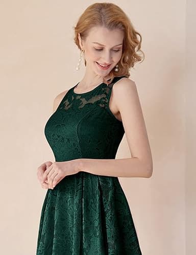 MUADRESS Women's Elegant Floral Lace Dress Sleeveless Crew Neck Hi-Lo Cocktail Prom Dress for Evening Party Green L - Image 3