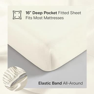 DOZ Sheet Set, 100% Viscose derived from Bamboo, Organically Grown, Buttery Soft, Cooling Sheets, High GSM, Deep Pockets - 4 Piece - 2 Pillowcases 1 Fitted Sheet 1 Top Sheet (Ivory, King) - Image 4