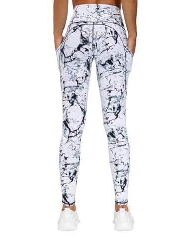 THE GYM PEOPLE Thick High Waist Yoga Pants with Pockets, Tummy Control Workout Running Yoga Leggings for Women (X-Large, Marble) - Image 3