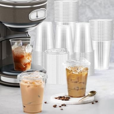 Dealusy 100 Pack - 16 oz Clear Plastic Cups with Lids, Sturdy & Food Safe Iced Coffee Cups with lids, Disposable Plastic Smoothie Cups for Cold Drinks, Sip Lids - Image 6