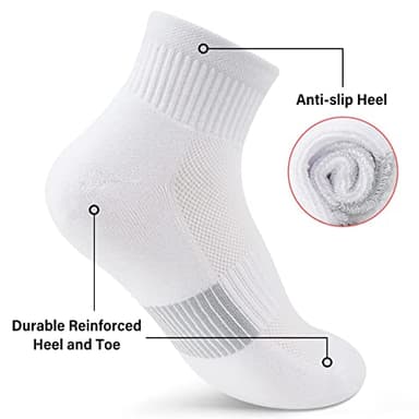 Gonii Ankle Socks Womens Athletic Thick Cushioned Running Hiking Crew Socks 5-Pairs (White) - Image 4
