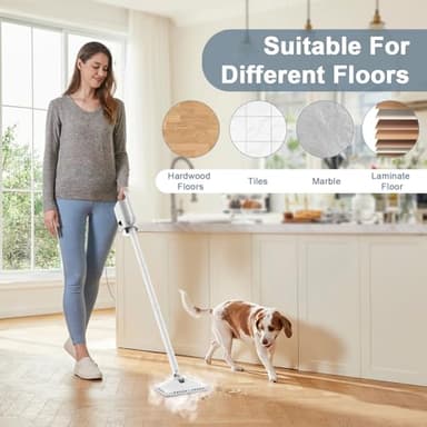 Steam Cleaner, 6 in1 Rotated Steam Mop Cleaner with 2 Modes, 2 Microfiber Pads, 400ML Removable Tank, 23FT Power Cable, Detachable Steam Mops for Floor, Laminate Floor, Tiles Cleaning (White) - Image 7
