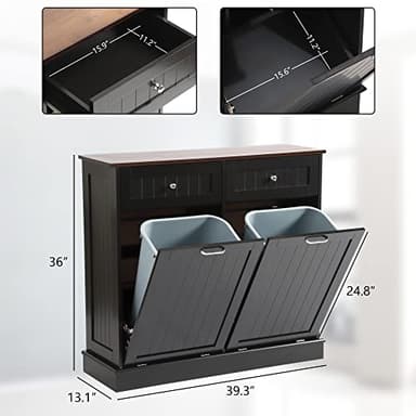 LOUVIXA Tilt Out Trash Can Cabinet Dog Proof with Double Wood Hidden Trash Can Holder, Kitchen Free Standing Recycling Cabinet（Black） - Image 3
