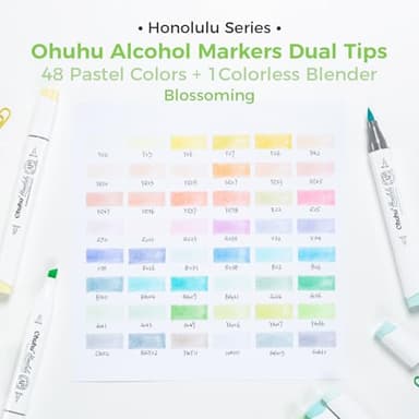 Ohuhu Pastel Alcohol Brush Markers- 48 Pastel Colors of Honolulu Blossoming- Alcohol Based Double Tipped Art Marker Set for Artist Adults Coloring Illustration- Brush & Chisel Dual Tips- Refillable - Image 5