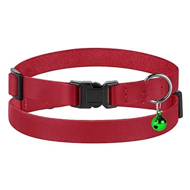 Muromto Leather Cat Collar Breakaway Adjustable Girl Boy Pet Collars for Cats Kitten Black Pink Green Brown Yellow Red White (Red) - Image 2