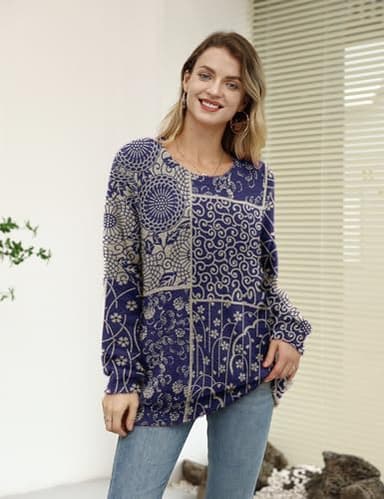 YESNO Women Sweater Graphic Oversized Pullover Sweaters Casual Loose Long Sleeve Knit Tops S S01 CR153 - Image 2