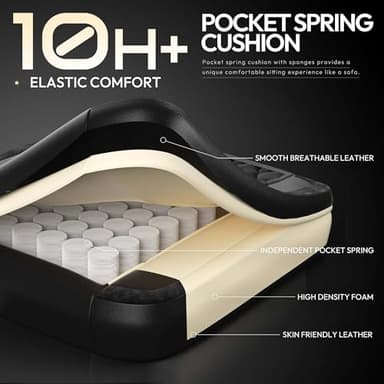 Dowinx Gaming Chair with Pocket Spring Cushion, Ergonomic Computer Chair with Massage Lumbar and Footrest for Adults, High Back Game Chair Leather for Office Gaming 300LBS, All White (Black) - Image 4