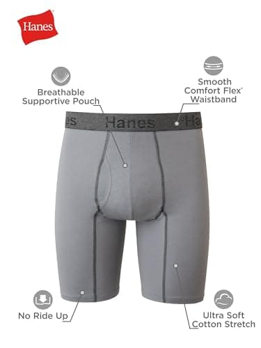 Hanes Mens 3-pack Comfort Flex Fit Ultra Soft Stretch Brief, Available In Regular And Long Leg Boxer, Gray/Blue- Long Leg - 3 Pack, Large US - Image 6