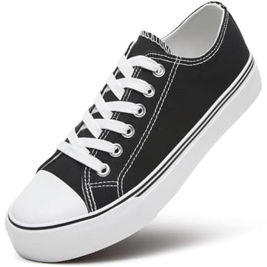 ZGR Womens White Tennis Shoes for Women,Lace up Canvas Sneakers,Casual Walking Canvas Shoes(Black.US7) - Image 1