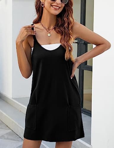 VATEAMI Women Sleeveless Athletic Dress Mini Dress Spaghetti Strap Sundress with Shorts (Black-XXL) - Image 4
