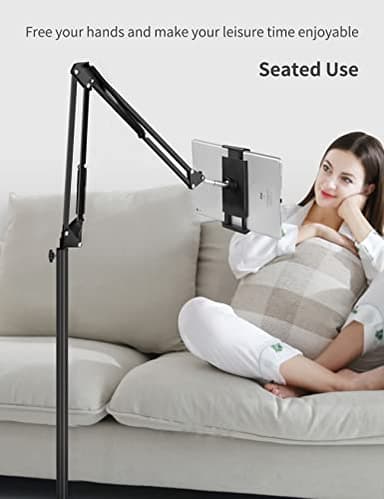 BluuSuuk Tablet Floor Stand with Double Weight Base, Overhead Bed Phone Mount Height Adjustable Arm Stretchable Stand Holder, Compatible with iPad Mini Air Pro, Galaxy Tab, Kindle, Switch, Cell Phones - Image 3