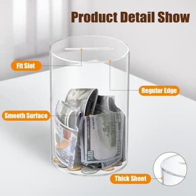 Hicocool Clear Piggy Bank, Acrylic Piggy Bank for Adults Must Break to Open, Unopenable Money Saving Box for Boys Girls Birthday Gift (10" H x 6" D) - Image 5