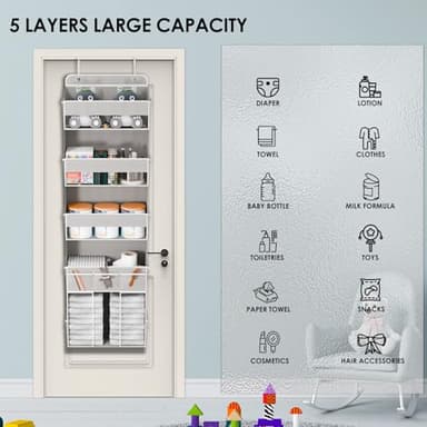 DCCDU Over The Door Organizer, 5 Tiers Hanging Nursery Storage Closet Organizer with Movable Shelf, Large Capacity Caddy, 10 Side Pockets, Back of Door for Bedroom Bathroom Dorm Decor, Grey - Image 7