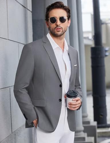 COOFANDY Mens Two Button Blazer Jacket Big and Tall Formal Business Suit Jackets, Light Gray, Large - Image 2