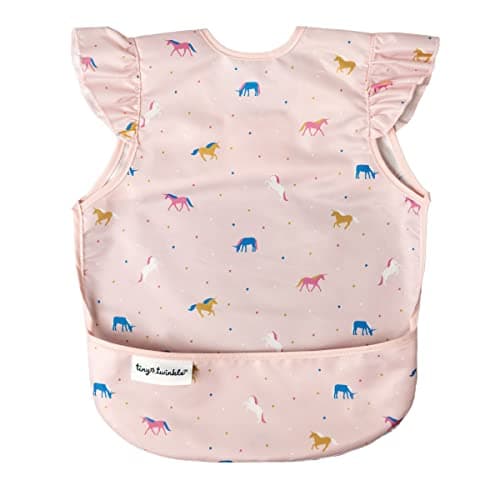 Tiny Twinkle Mess Proof Baby Bib - Waterproof & Lightweight Baby-Led Weaning Apron | 100% Recycled Polyester, Easy Clean & Machine Washable (Unicorn Confetti, Small 6-24 Months) - Image 1