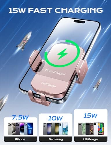 CHGeek Wireless Car Charger, 15W Fast Charging Auto Clamping Car Charger Phone Mount Phone Holder fit for iPhone 15 14 13 12 11 Pro Max Xs, Samsung Galaxy S25 Ultra S24 S23 S22, S21, S20, Pink - Image 3