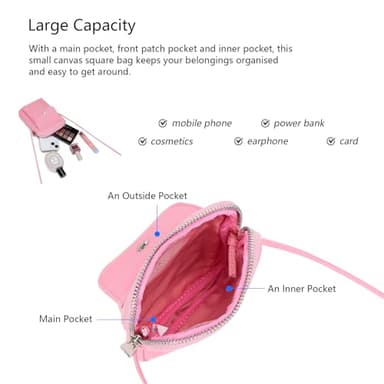YONBEN nylon Crossbody Lanyard Mobile Phone Bag Stylish Accessory With Adjustable Strap (Nylon/Pink) - Image 4