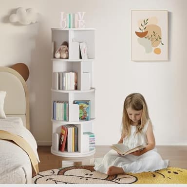 oneinmil Rotating Bookshelf, 360° Rotating Bookcase for Small Space, Corner Bookcase for Bedroom, Living Room, Study Room, 4 Tier, White - Image 6
