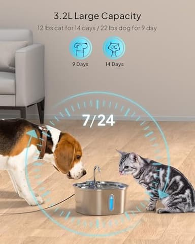 PEKTACO Cat Water Fountain - 3.2L/108oz Stainless Steel Pet Water Drinking Fountain for Cats Indoor, Dog Water Fountain with Water Level Window - Image 4