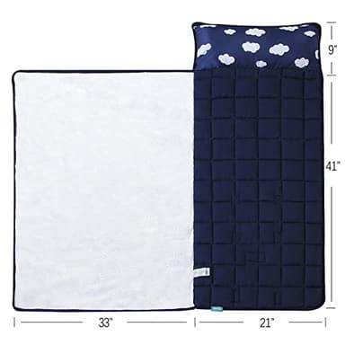 Toddler Nap Mat with Pillow and Blanket, Cot Nap Mats for Daycare Preschool Kindergarten, Lightweight Portable Travel Sleeping Bag for Kids, Super Soft & Cozy, Navy Cloud, 50" x 21" - Image 7