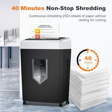 Bonsaii 15-Sheet Office Paper Shredder, 40 Mins Heavy Duty Shredder for Home Office, Crosscut Shreder with Anti-Jam System & P-4 High Security Supports CD/Credit Cards/Staple,5 Gal Pullout Bin C169-B - Image 2