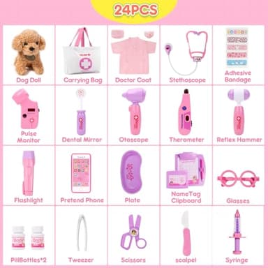 Meland Toy Doctor Kit for Girls, Pretend Play Toy Doctor Set with Dog , Carrying Bag, Stethoscope & Dress Up Costume Gift for Kids Toddlers Ages 3 4 5 6 Year Old for Role Play - Image 3