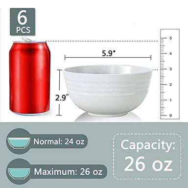 【NOT CERAMIC】Unbreakable Cereal Bowls, 25 OZ Wheat Straw Bowls Microwave and Dishwasher Safe BPA-Free Eco-Friendly Bowl Beige Color for Cereal, Serving ,Soup, Oatmeal, Pasta and Salad（Set Of 6） - Image 3