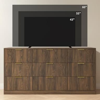 NOVAMAISON Dresser for Bedroom with 9 Drawer, 63” Wide Wooden Dresser Mid Century Chest of Drawers with Metal Handle, Dressers TV Stand Storage Organizer for Closet, Bedroom, Living Room, Walnut - Image 3