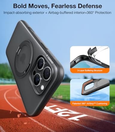 TORRAS 360° Magnetic Stand for iPhone 16 Pro Case, [Fit for MagSafe][Camera Control Button] Mil-Grade Protection Translucent Slim Anti-Scratch Rotatable Ring Kickstand, Obsidian Black, OFitness Series - Image 5