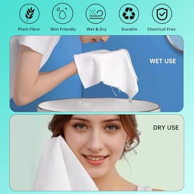 ONLYCARE Disposable Face Towel, Biodegradable Face Towels, 10" x 12" Super Thick Soft Facial Towels, 50 Count Face Towelettes Disposable for Sensitive Skin, Makeup Remover Dry Wipes, 1 Pack - Image 5